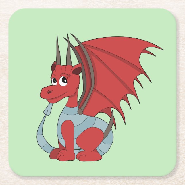 Posavasos Cuadrado De Papel Personalizado Red Dragon (Anverso)