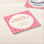 Posavasos Cuadrado De Papel Personalizado rosa del verificador abstracto 21º c<br><div class="desc">Resumen arte artesanal Naranja rosa Personalizado 21º cumpleaños gracias montaña rusa de papel</div>