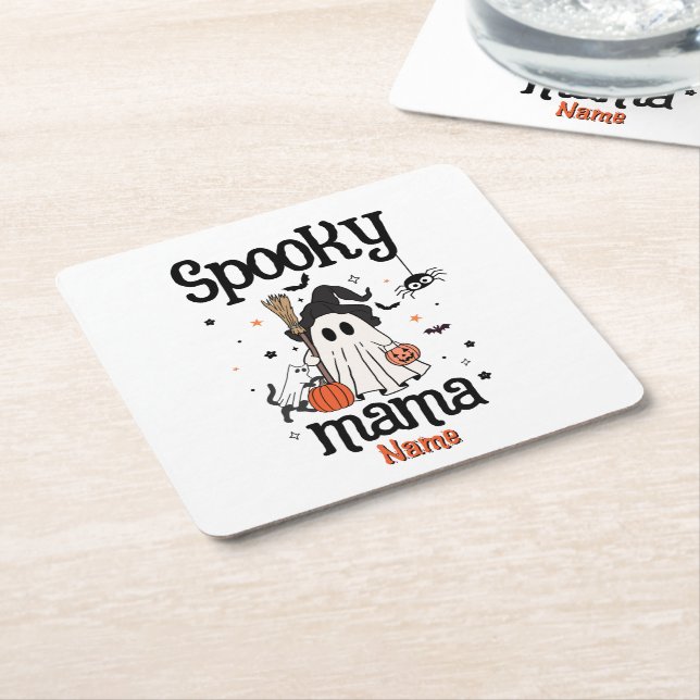 Posavasos Cuadrado De Papel Personalizado Spooky Mama Halloween - Fantasma, Ga (En perspectiva)