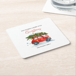Posavasos Cuadrado De Papel Personalizado Vintage Christmas Napkins - Red Car 