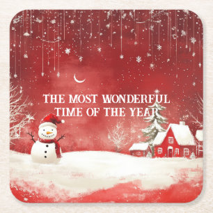Posavasos Cuadrado De Papel Personalizado Winter Wonderland Navidades Snowman