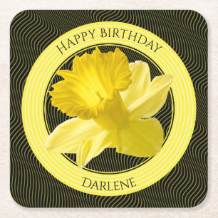 Posavasos Cuadrado De Papel Personalizar:  Fotografía floral Daffodil amarillo