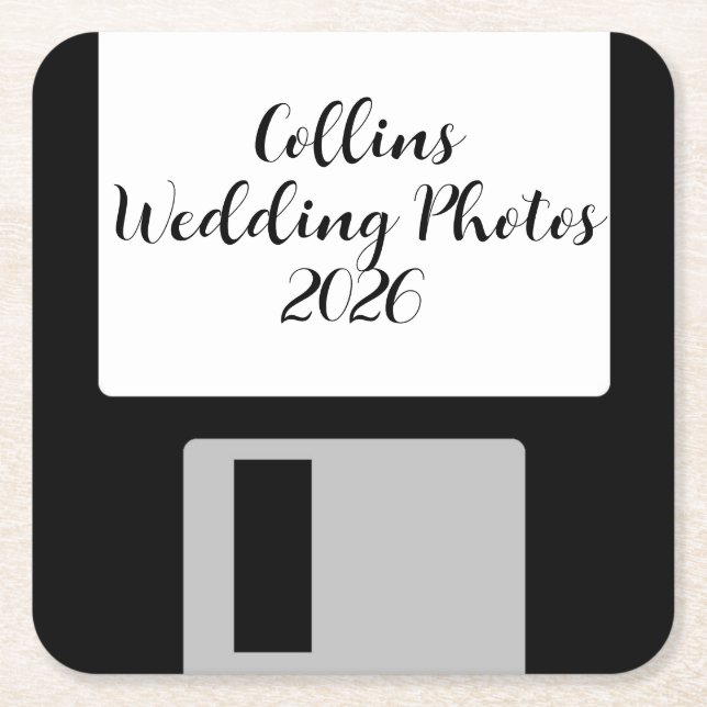 Posavasos Cuadrado De Papel Personalize Wedding Photos Floppy Disk Coaster (Anverso)