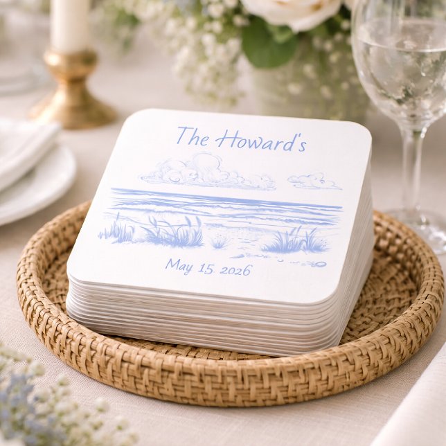 Posavasos Cuadrado De Papel Personalized Beach Wedding Coasters (Subido por el creador)