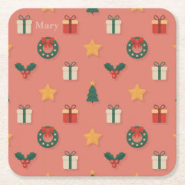 Posavasos Cuadrado De Papel Personalized Christmas Pattern Coaster Set