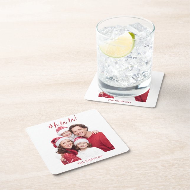 Posavasos Cuadrado De Papel Personalized Family Photo & Name Paper Coaster (In situ)