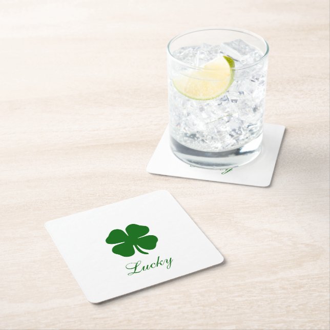 Posavasos Cuadrado De Papel Personalized Lucky Green Clover (In situ)