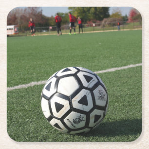 Posavasos Cuadrado De Papel Perspectiva del tiempo de juego - Balón de fútbol 