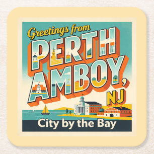 Posavasos Cuadrado De Papel Perth Amboy NJ Coaster de Viajes Retro