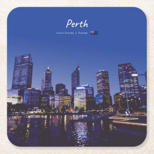 Posavasos Cuadrado De Papel Perth, Australia - Horizonte de la ciudad de noche