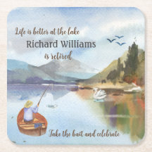 Pesca de jubilación en la acuarela del lago