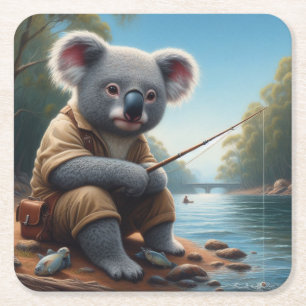 Posavasos Cuadrado De Papel Pesca de Koala
