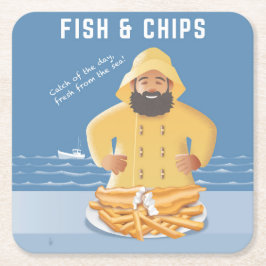 Posavasos Cuadrado De Papel Pescado con Patatas Fritas