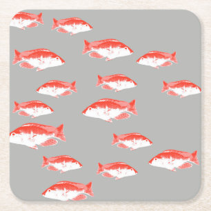 Posavasos Cuadrado De Papel Pescado rojo y gris