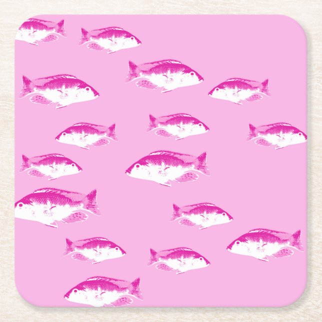 Posavasos Cuadrado De Papel Pescado rosa (Anverso)