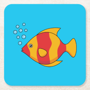 Posavasos Cuadrado De Papel Pescado tropical Naranja rojo