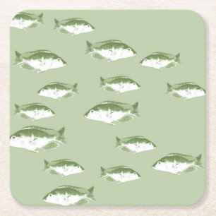 Posavasos Cuadrado De Papel Pescado verde oliva