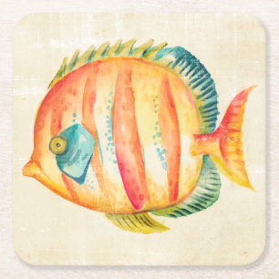 Posavasos Cuadrado De Papel Pescados coloridos del acuario