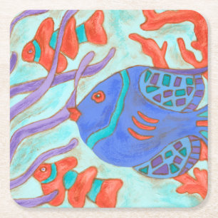 Posavasos Cuadrado De Papel Pescados del estallido