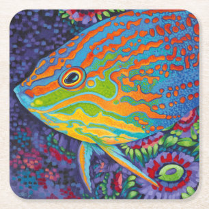 Posavasos Cuadrado De Papel Pescados tropicales brillantes I