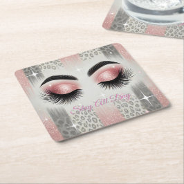 Posavasos Cuadrado De Papel Pestañas con brillo rosa Glam