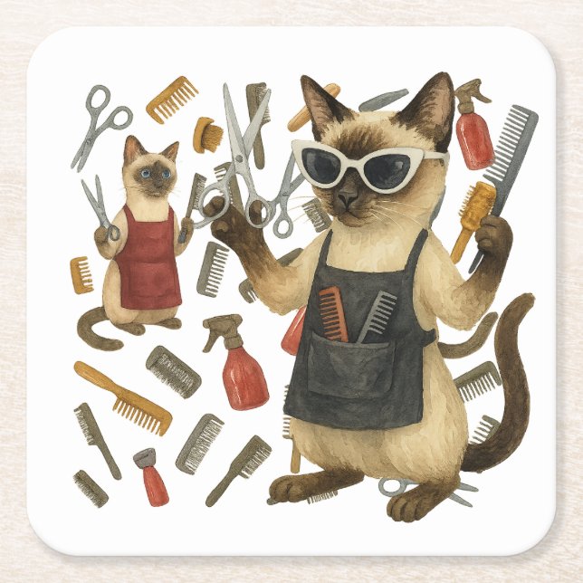 Posavasos Cuadrado De Papel Pet grooming hairdresser for cat lovers (Anverso)