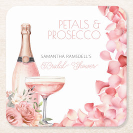 Posavasos Cuadrado De Papel Pétalos y ducha de novia rosa Prosecco