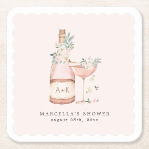 Posavasos Cuadrado De Papel Pétalos y Prosecco Despedida de Soltera Bridal Sho