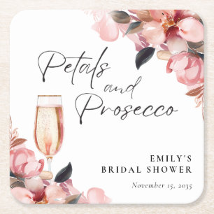 Posavasos Cuadrado De Papel Pétalos y Prosecco Floral Desayuno de Boda