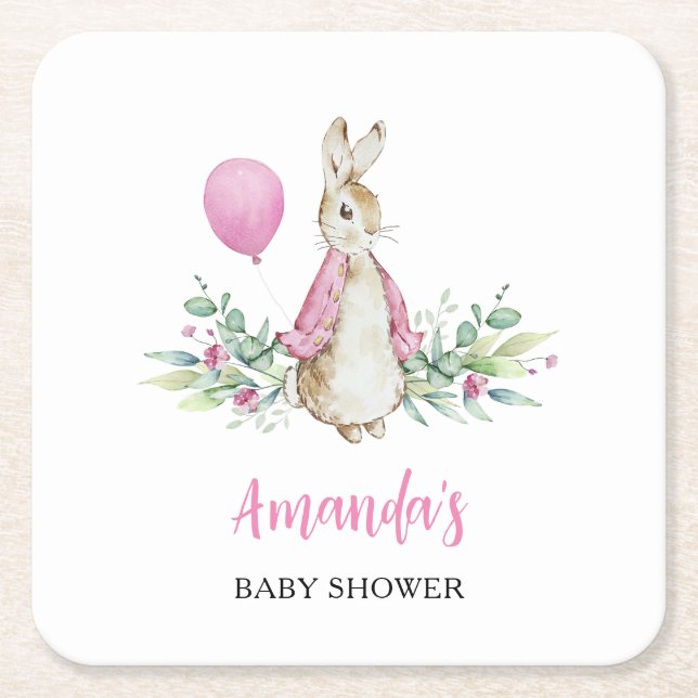 Posavasos Cuadrado De Papel Peter Rabbit Baby Shower (Anverso)