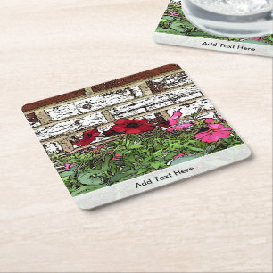 Posavasos Cuadrado De Papel Petunias rojas y rosas
