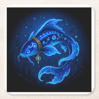 Posavasos Cuadrado De Papel Pez Fantasía Neon Azul Lumenfin