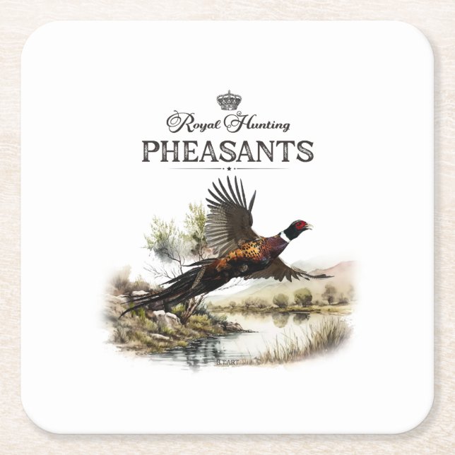 Posavasos Cuadrado De Papel Pheasants, cacería real (Anverso)