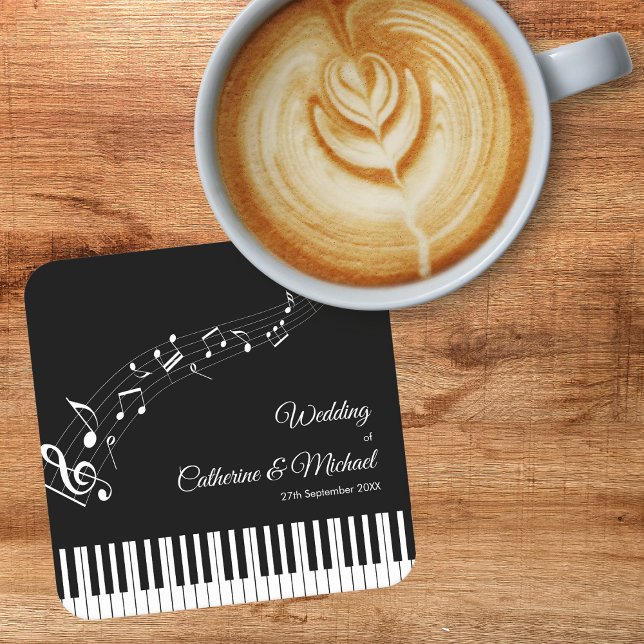 Posavasos Cuadrado De Papel Piano Keys Notas musicales Boda blanco y negro (Subido por el creador)