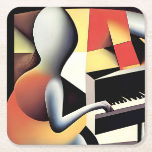 Posavasos Cuadrado De Papel Piano Player - Arte de aerógrafo