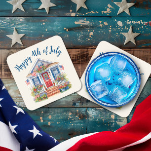 Posavasos Cuadrado De Papel Picnic de la barbacoa del 4 de julio