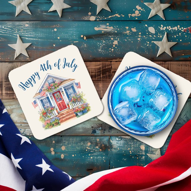 Posavasos Cuadrado De Papel Picnic de la barbacoa del 4 de julio (Festive 4th of July Barbecue Picnic paper coaster)