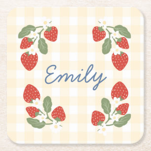 Posavasos Cuadrado De Papel Picnic Fiesta de fresa personalizada Berry Sweet