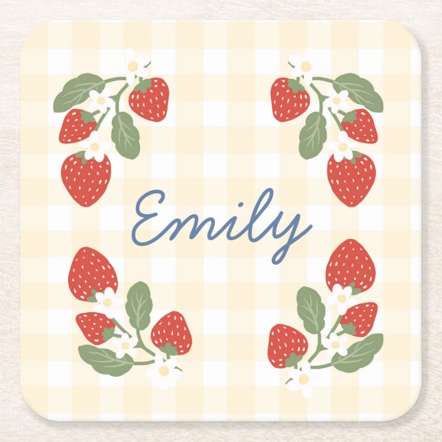 Posavasos Cuadrado De Papel Picnic Fiesta de fresa personalizada Berry Sweet (Anverso)