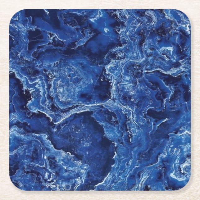 Posavasos Cuadrado De Papel Piedra De Mármol Azul Elegante Elegante (Anverso)