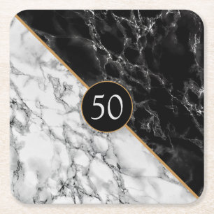 Posavasos Cuadrado De Papel Piedra de mármol blanco y negro de moda - Añadir e