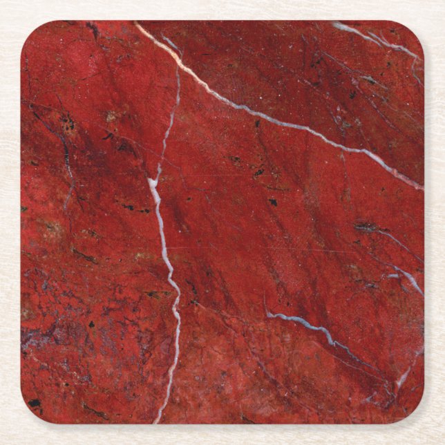 Posavasos Cuadrado De Papel Piedra de mármol rojo moderna elegante (Anverso)