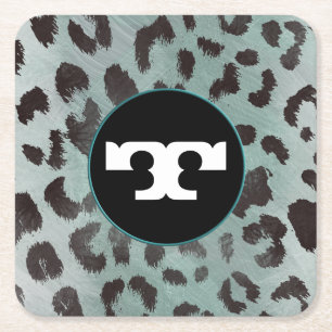 Posavasos Cuadrado De Papel Piel de leopardo en mar de azul tangerina