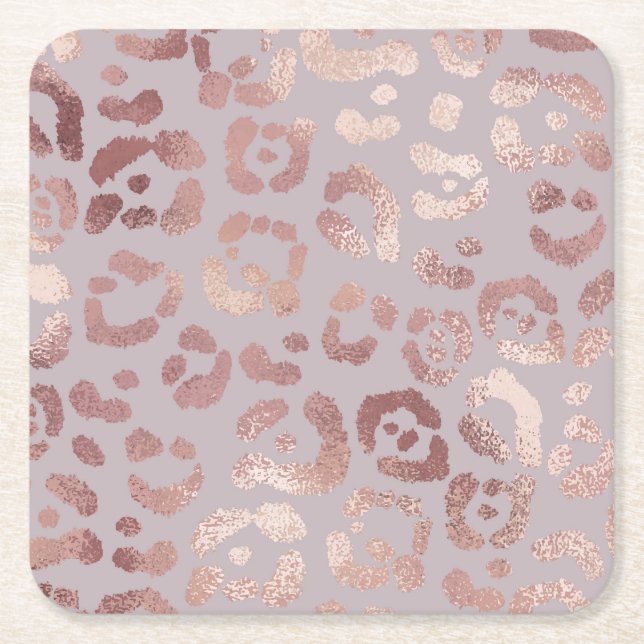 Posavasos Cuadrado De Papel Piel leopardo: elegancia dorada rosa. (Anverso)