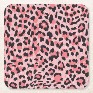 Posavasos Cuadrado De Papel Piel leopardo: textura vintage sin costuras