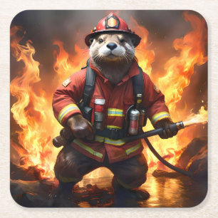 Posavasos Cuadrado De Papel **"Pieles y llamas: La ardiente de un bombero de p