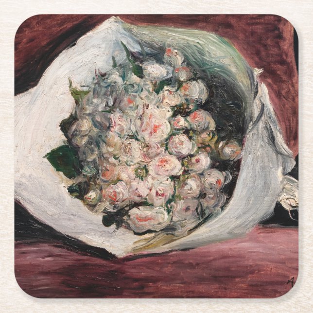 Posavasos Cuadrado De Papel Pierre-Auguste Renoir - Bouquet en una caja (Anverso)