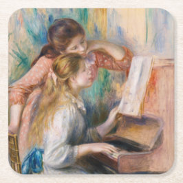 Posavasos Cuadrado De Papel Pierre Auguste Renoir - Jóvenes Chicas en el piano