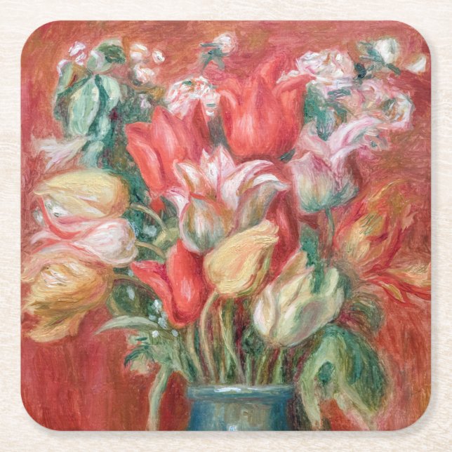 Posavasos Cuadrado De Papel Pierre-Auguste Renoir - Tulip Bouquet (Anverso)