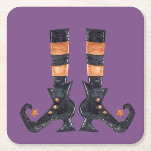 Posavasos Cuadrado De Papel Pies de Bruja de Halloween